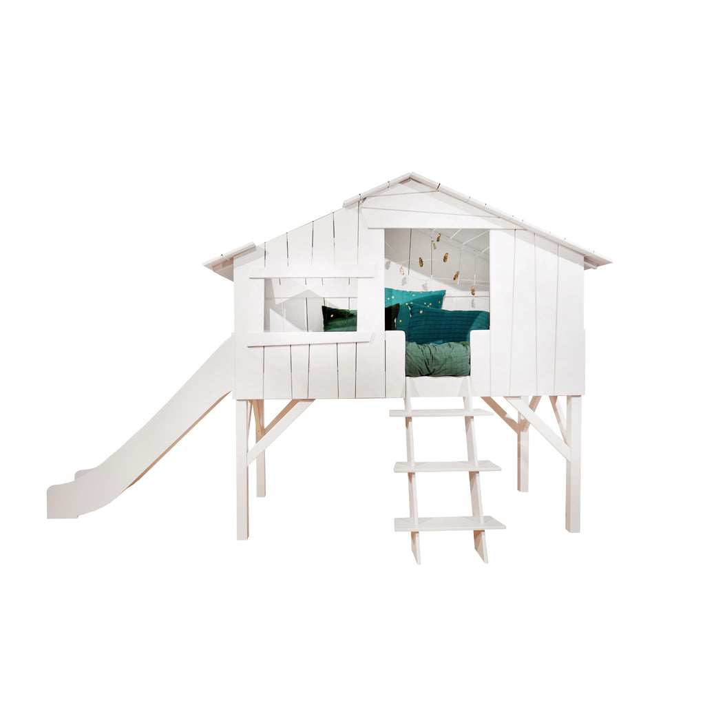 Treehouse Cabin Bed with Slide, frontal view