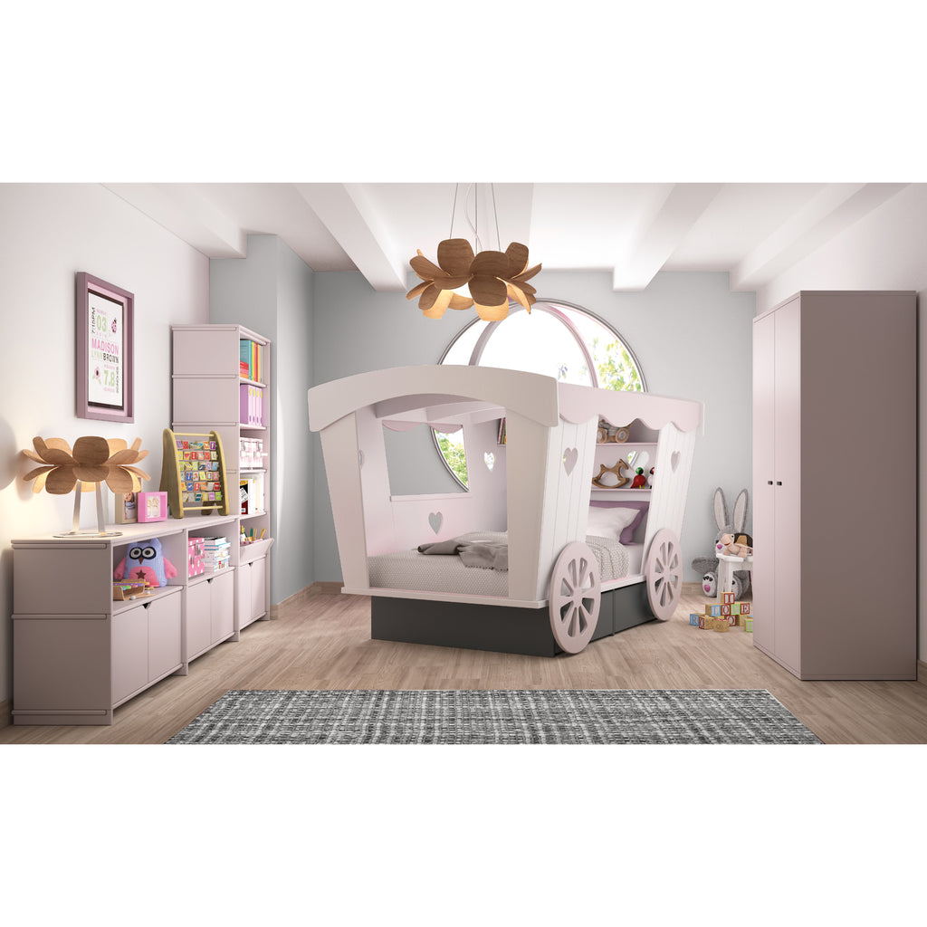 Carriage Bed in pink and grey in furnished room