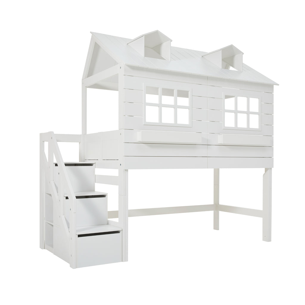 LIFETIME Lakehouse Loft bed with Storage and Steps