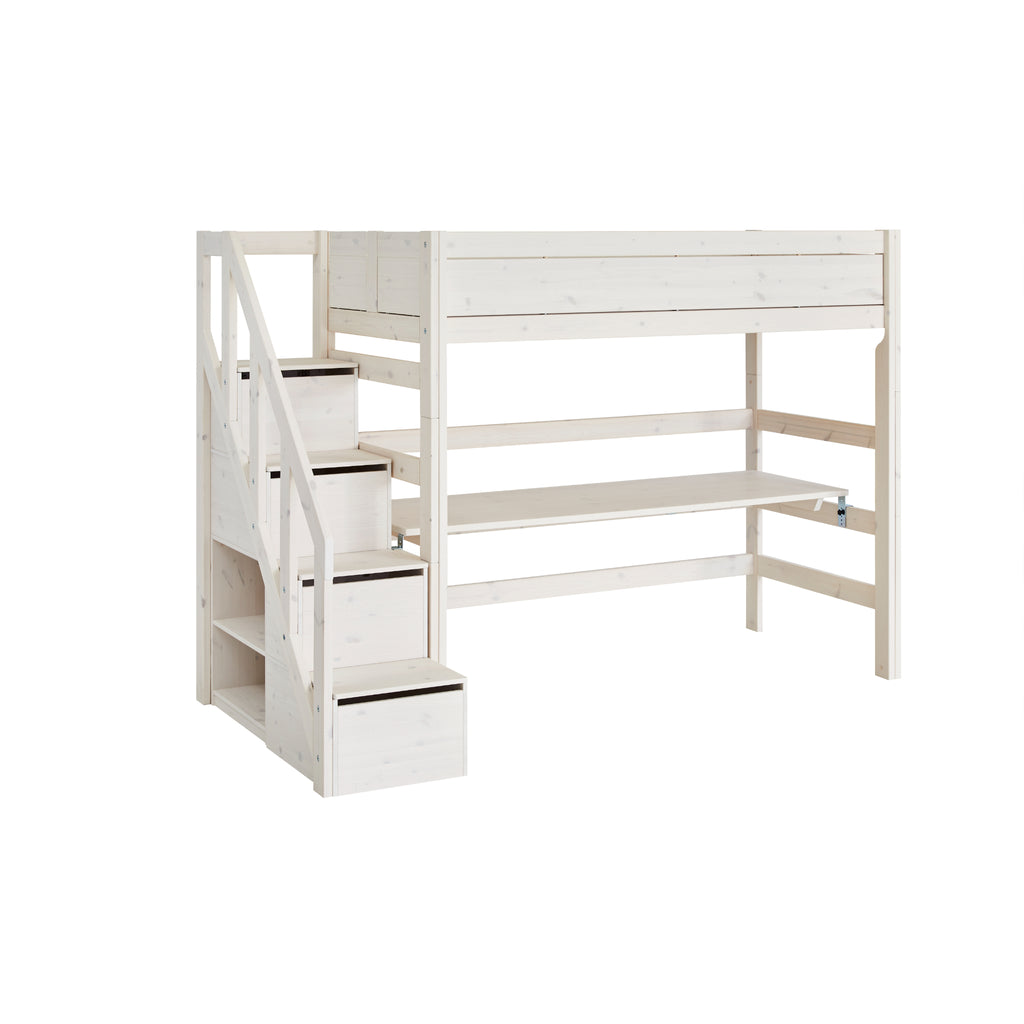 Highsleeper with Steps, whitewash, optional desk