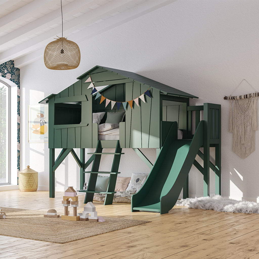 Treehouse Cabin Bed with Platform & Slide