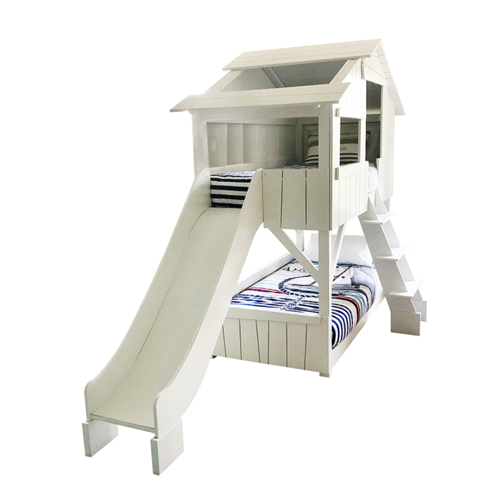 Treehouse Bunk Bed with Slide on white background