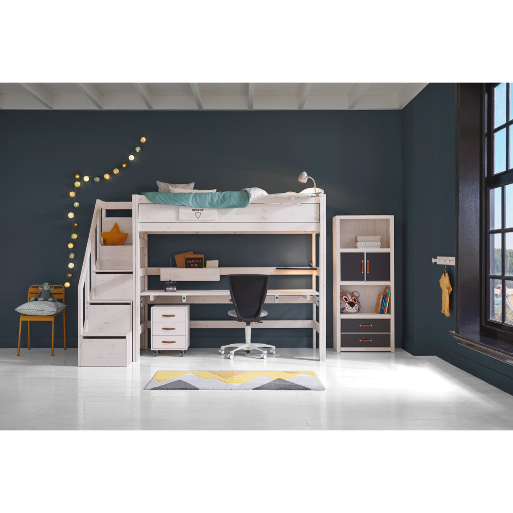 Highsleeper with Steps, whitewash, roomset