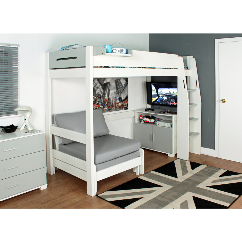 Urban Highsleeper with Chair Bed & Cupboard, white & grey