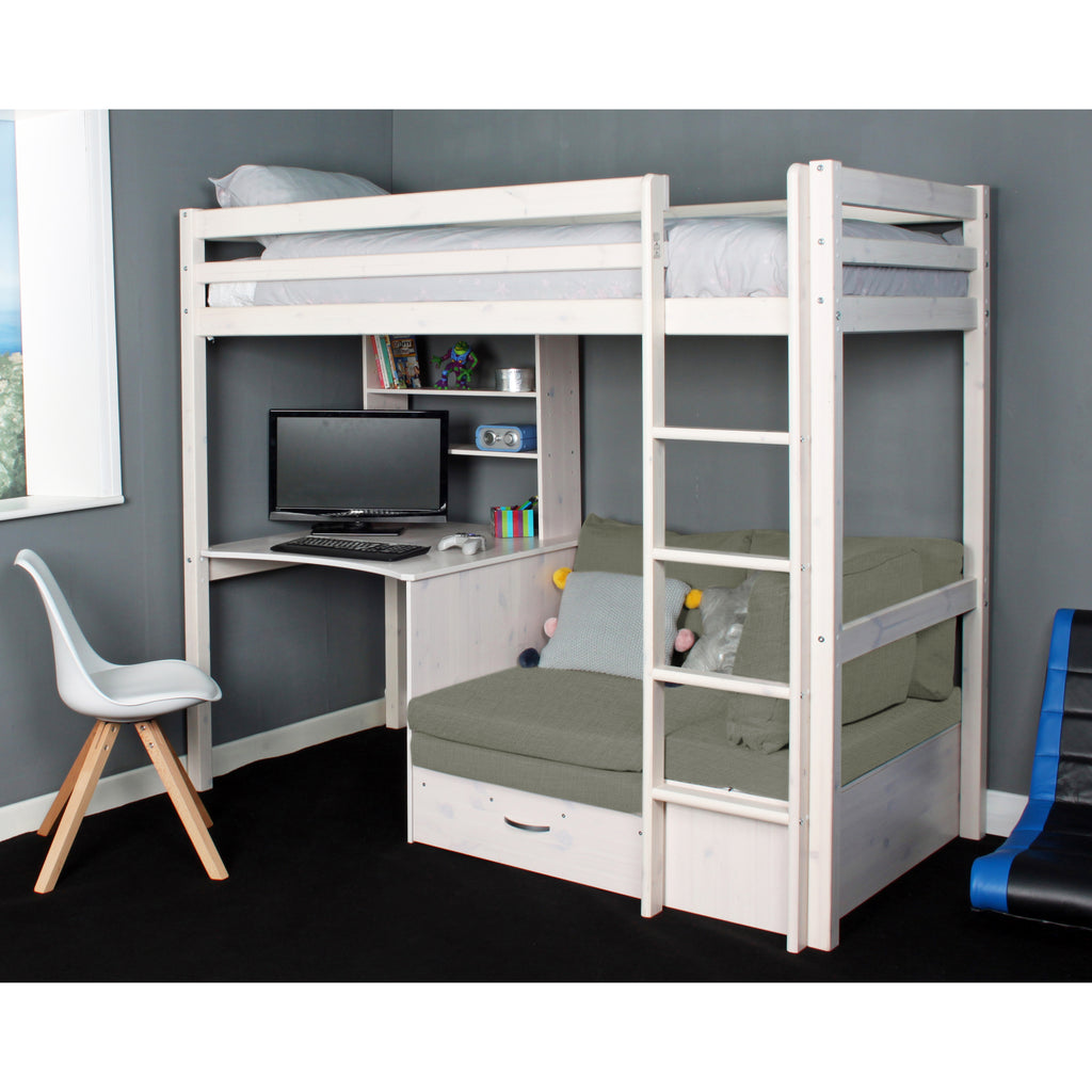 Thuka Hit Highsleeper with Sofabed, Desk & Shelving, with silver cushions