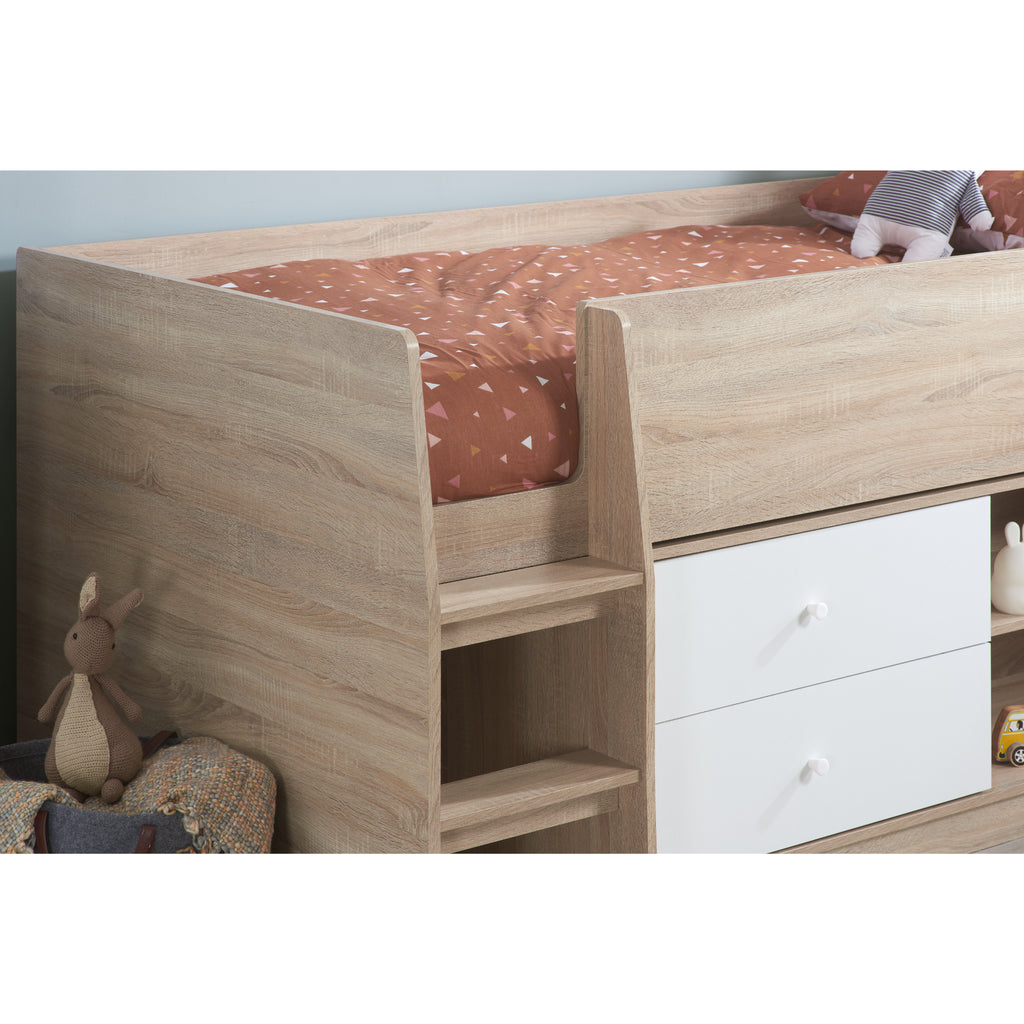 Leyton Cabin Bed – White & Oak, sleeping area detail