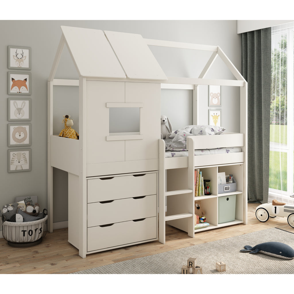 Midi Playhouse Midsleeper with Chest of Drawers & Cube Storage