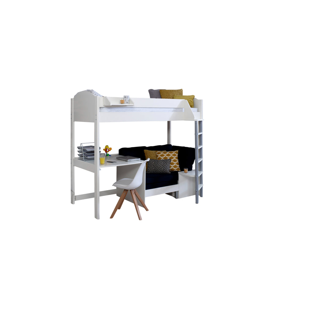 Noah Highsleeper with Desk & Chair Bed white with Black chair cut out