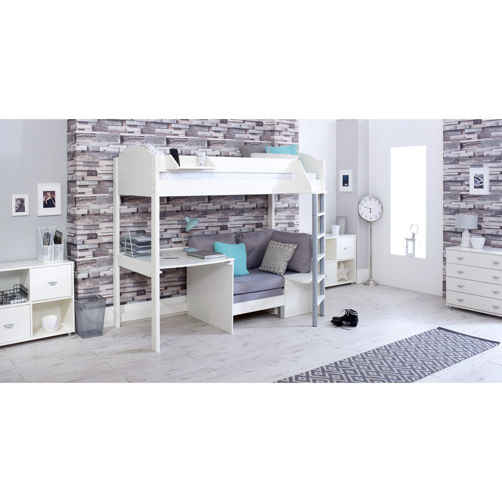 Noah Highsleeper with Desk & Chair Bed white with silver chair