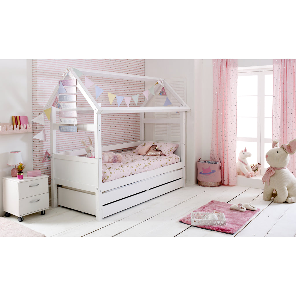 Thuka Nordic Playhouse with Trundle & Storage Drawers, white ends, trundle closed