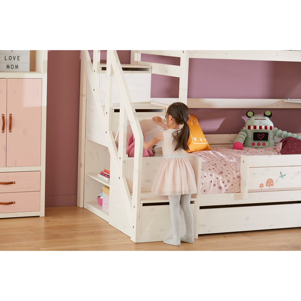 Bunk Bed with Steps, single, whitewash, steps detail