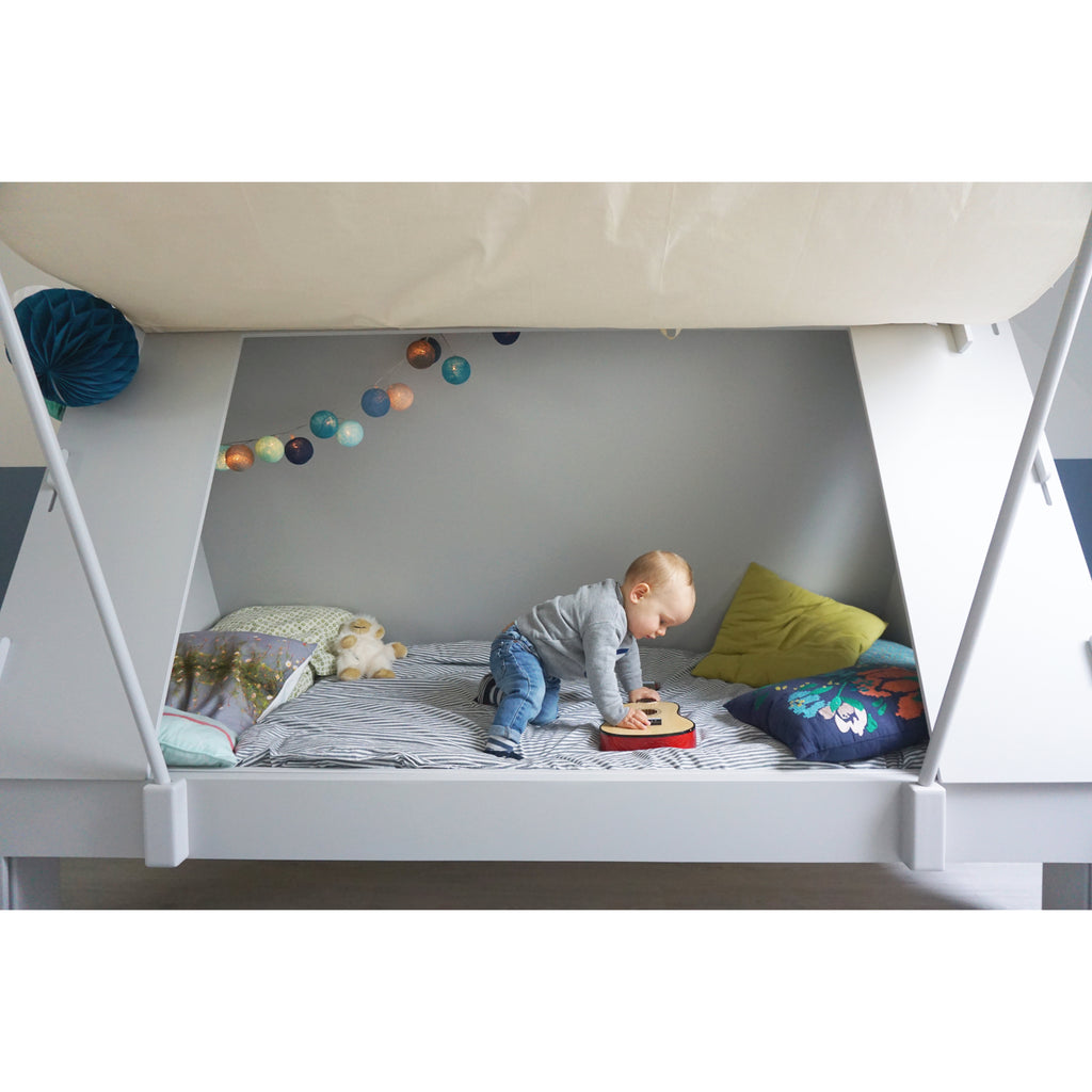 Tent Bed with Trundle with baby playing inside