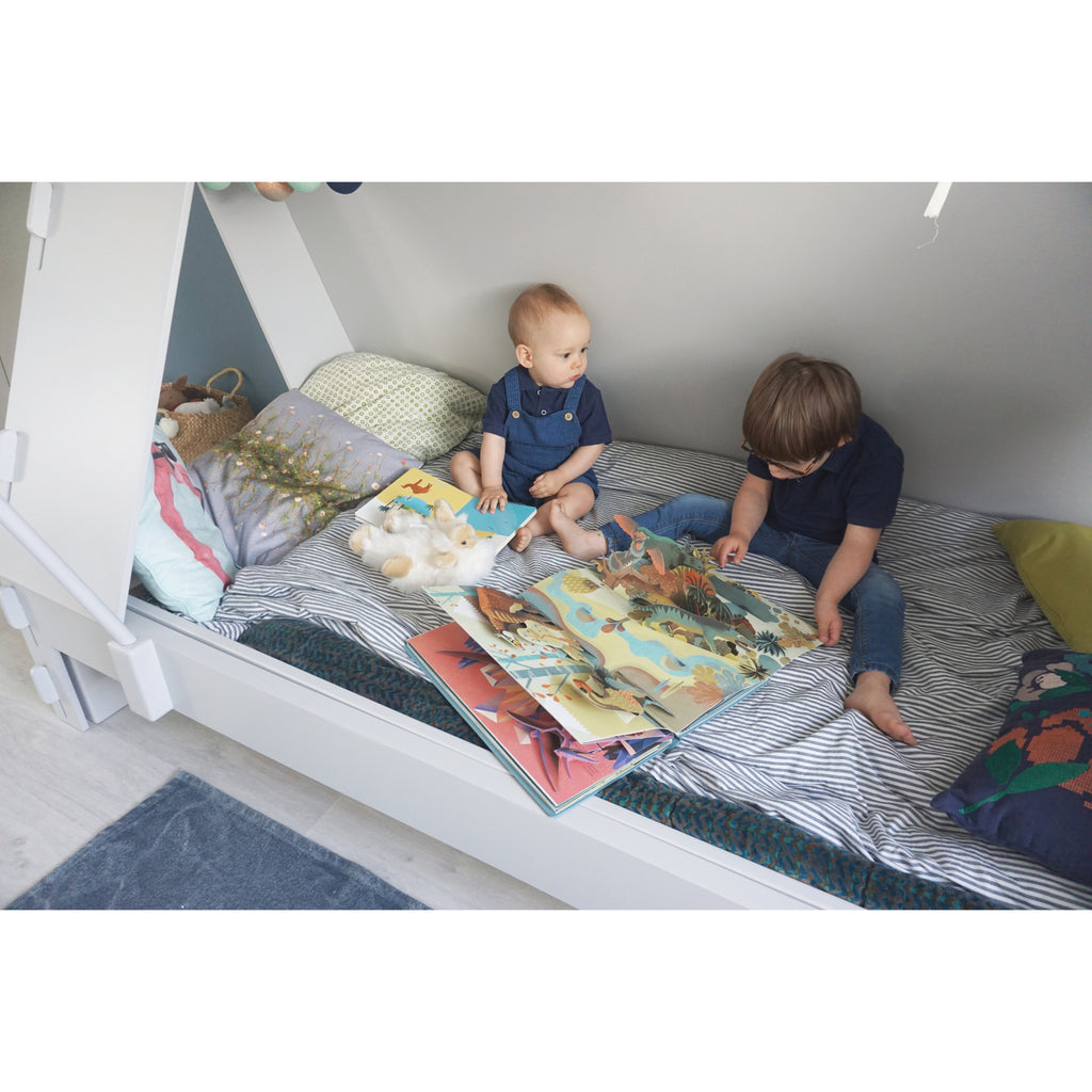 Tent Bed with Trundle with toddlers playing close up