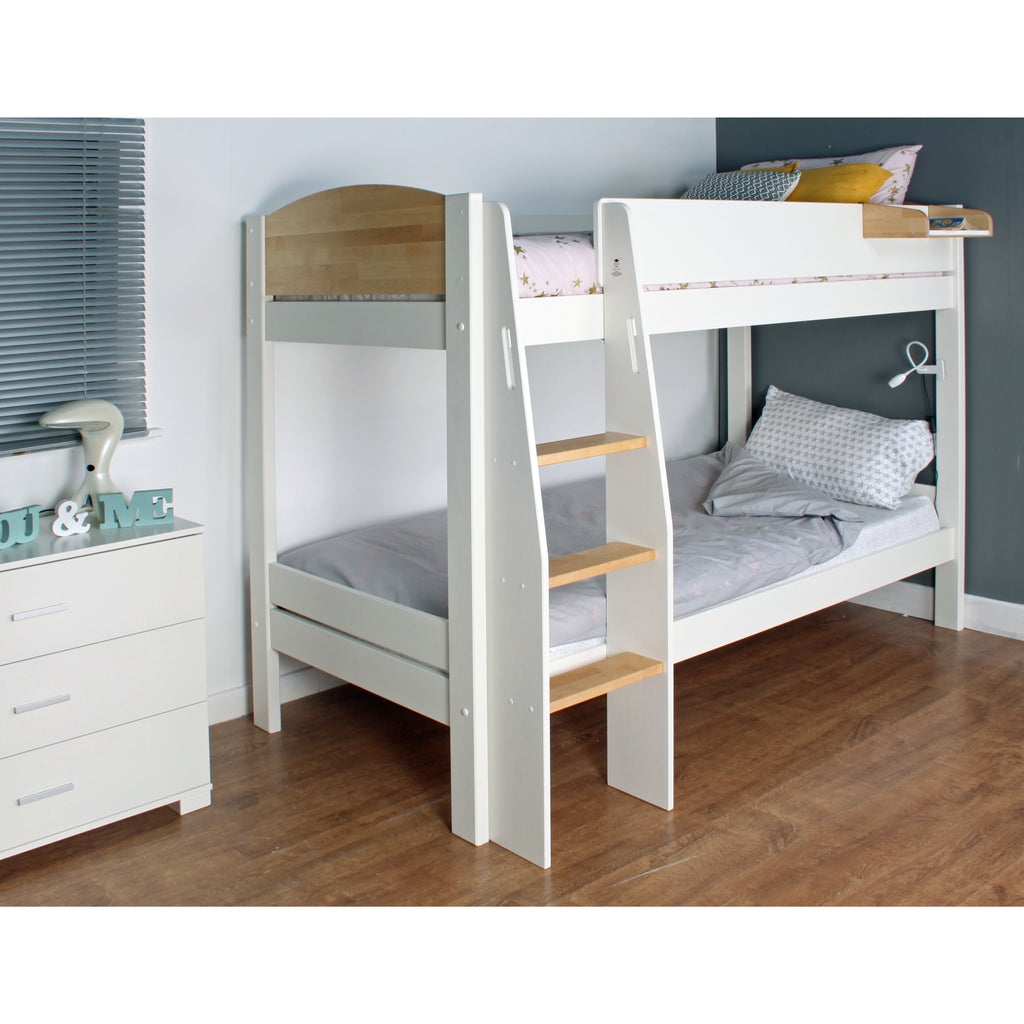 Urban Scandinavian Pine Bunk Bed white & birch in furnished room