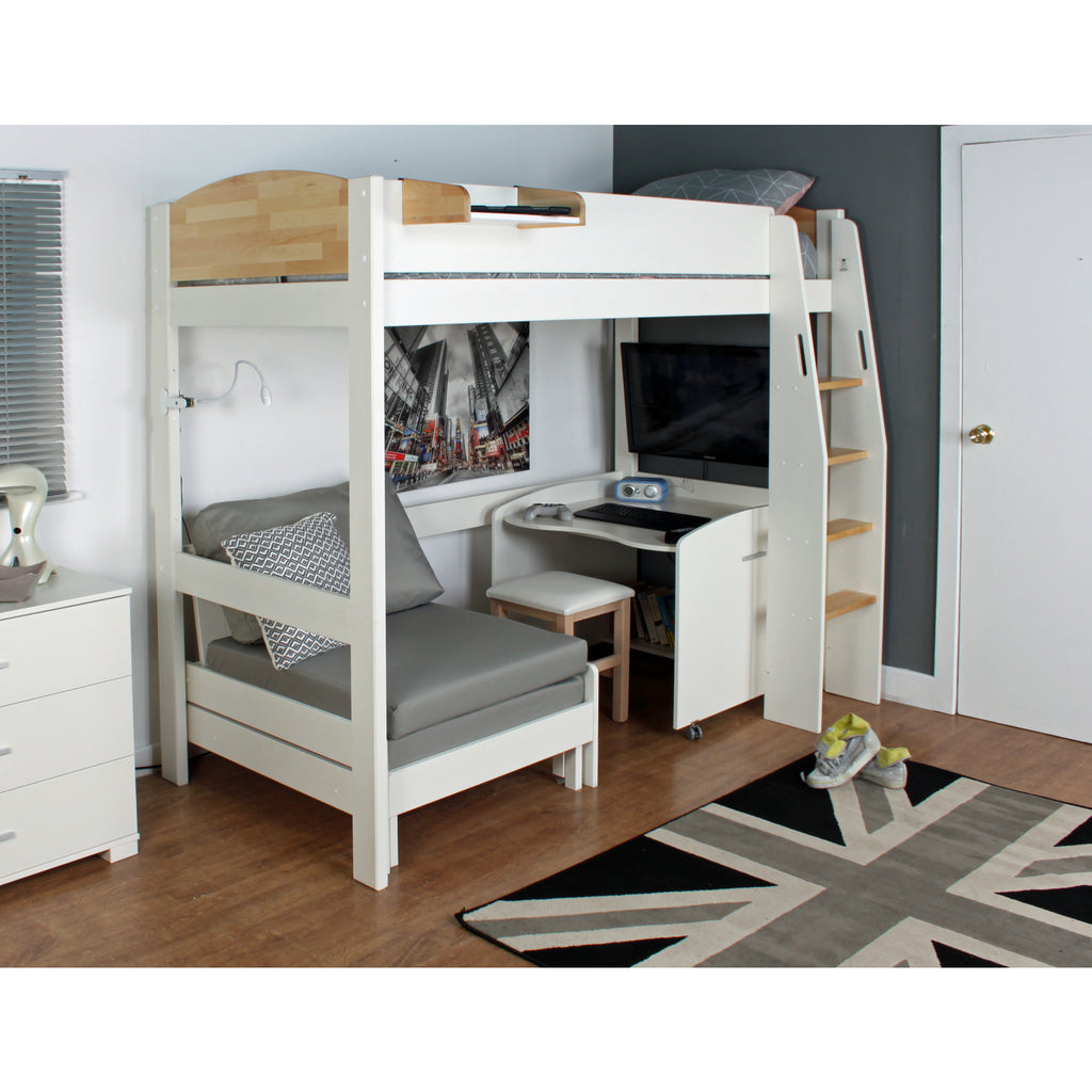 Urban Highsleeper with Desk & Chair Bed in white & birch