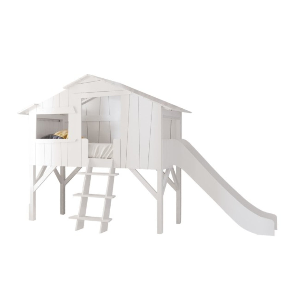 Treehouse Cabin Bed with Slide on white