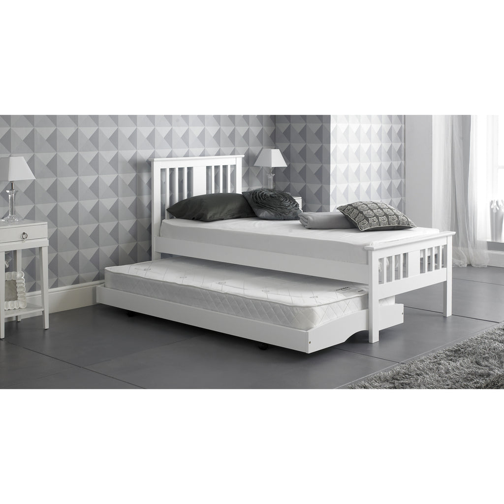 Bergen Solid Wood Guest Bed with Trundle in white in furnished room
