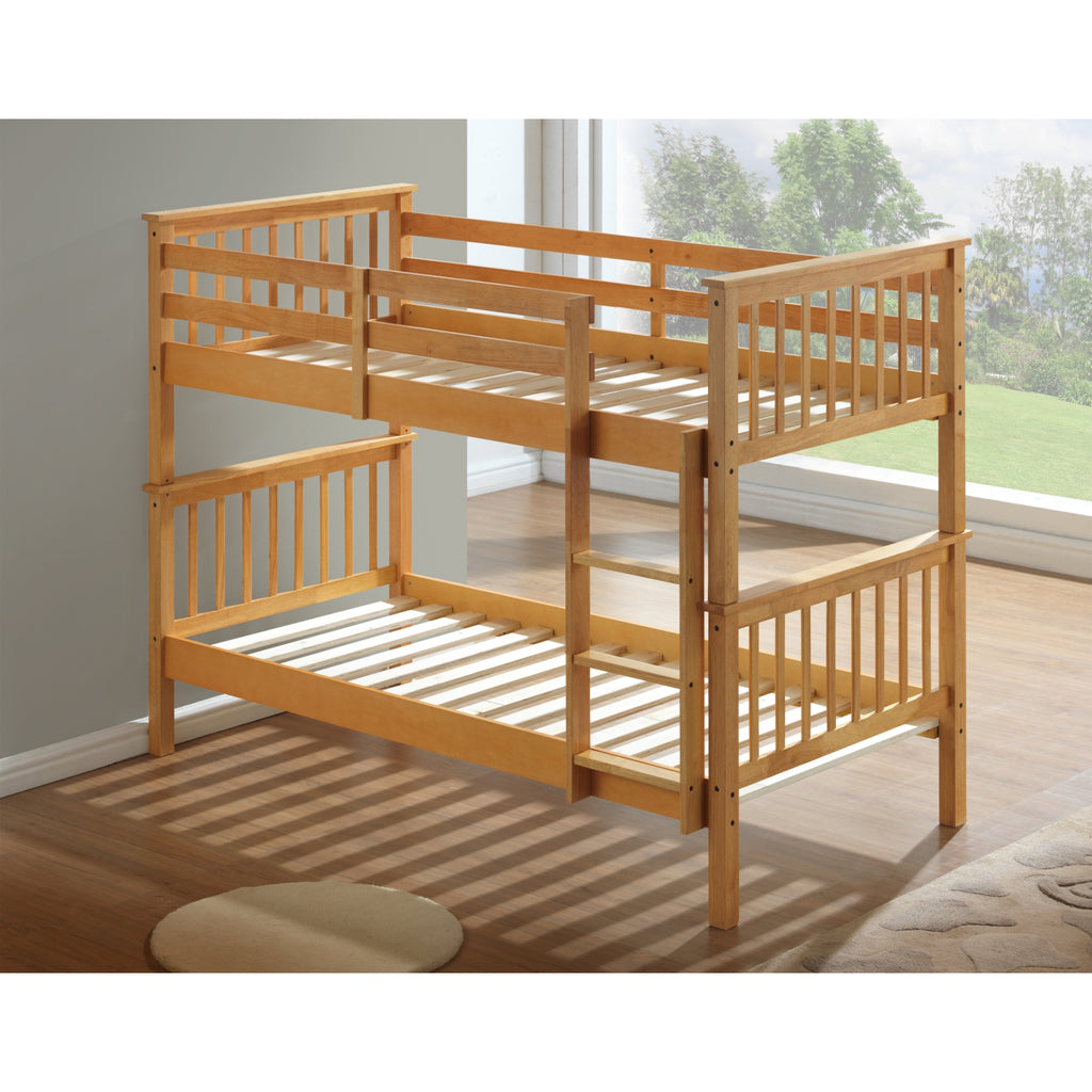 Helsing Rubberwood Stacking Bunk Bed in furnished room, no mattresses