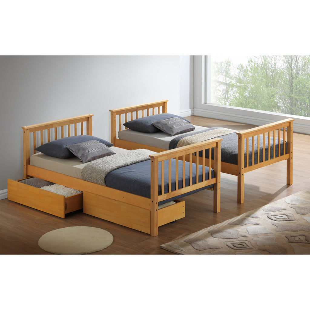 Helsing Rubberwood Stacking Bunk Bed with Underbed Drawers, bunk bed separated into two single beds, in furnished room