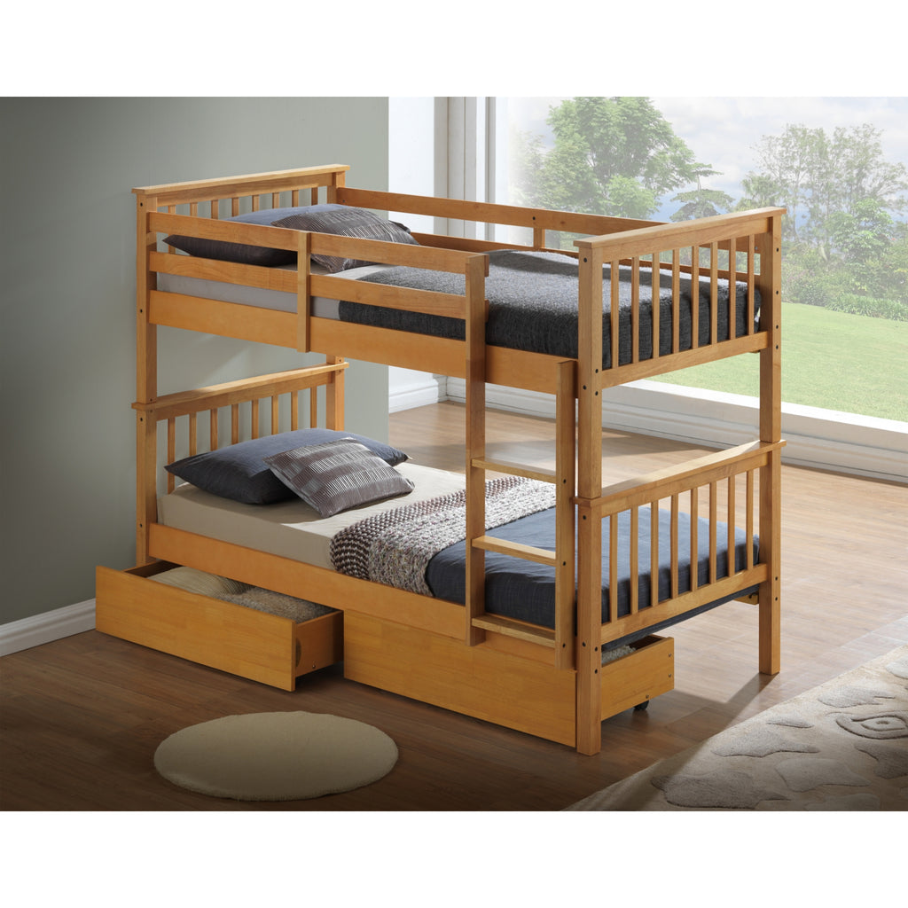 Helsing Rubberwood Stacking Bunk Bed with Underbed Drawers in furnished room