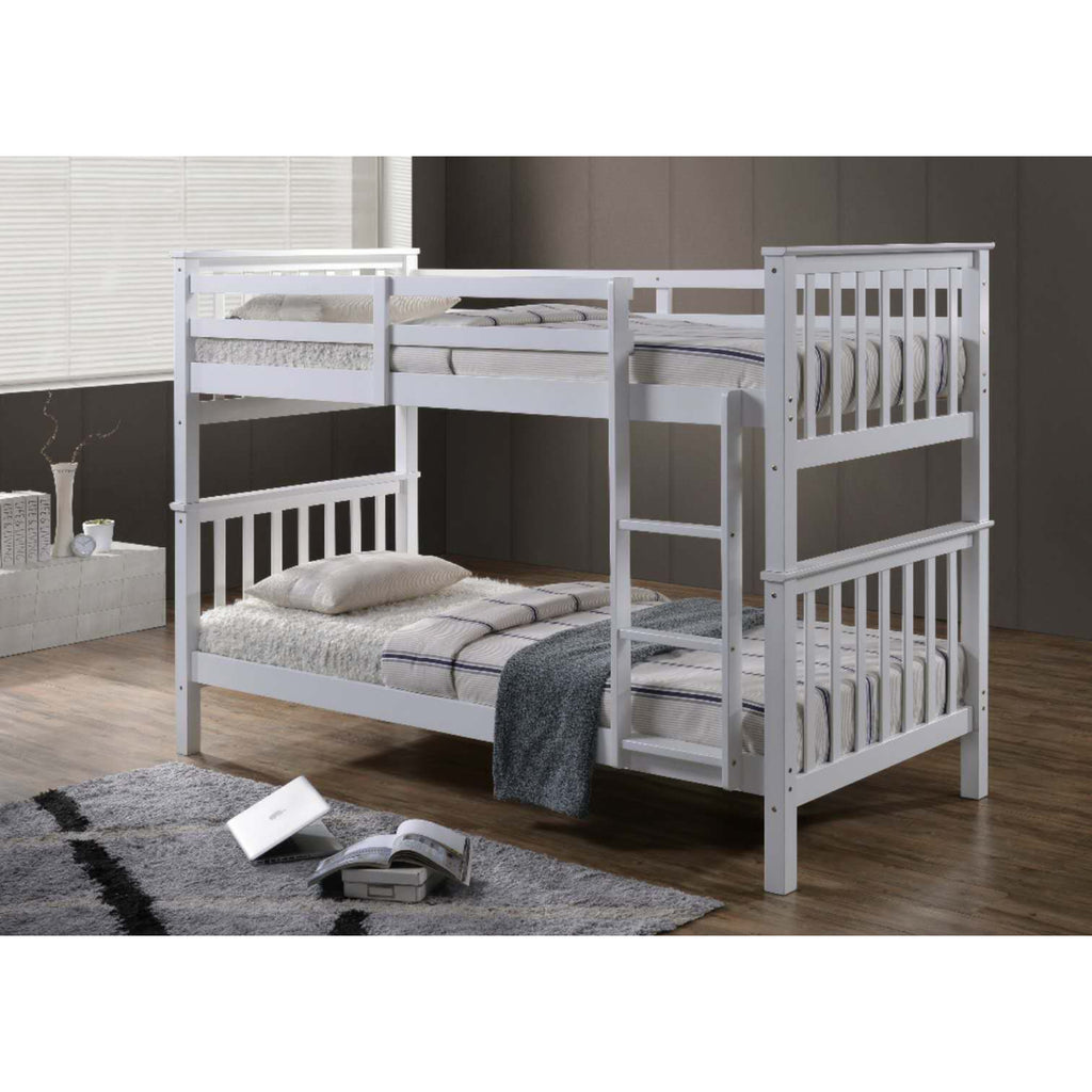 Helsing Rubberwood Stacking Bunk Bed in white in furnished room