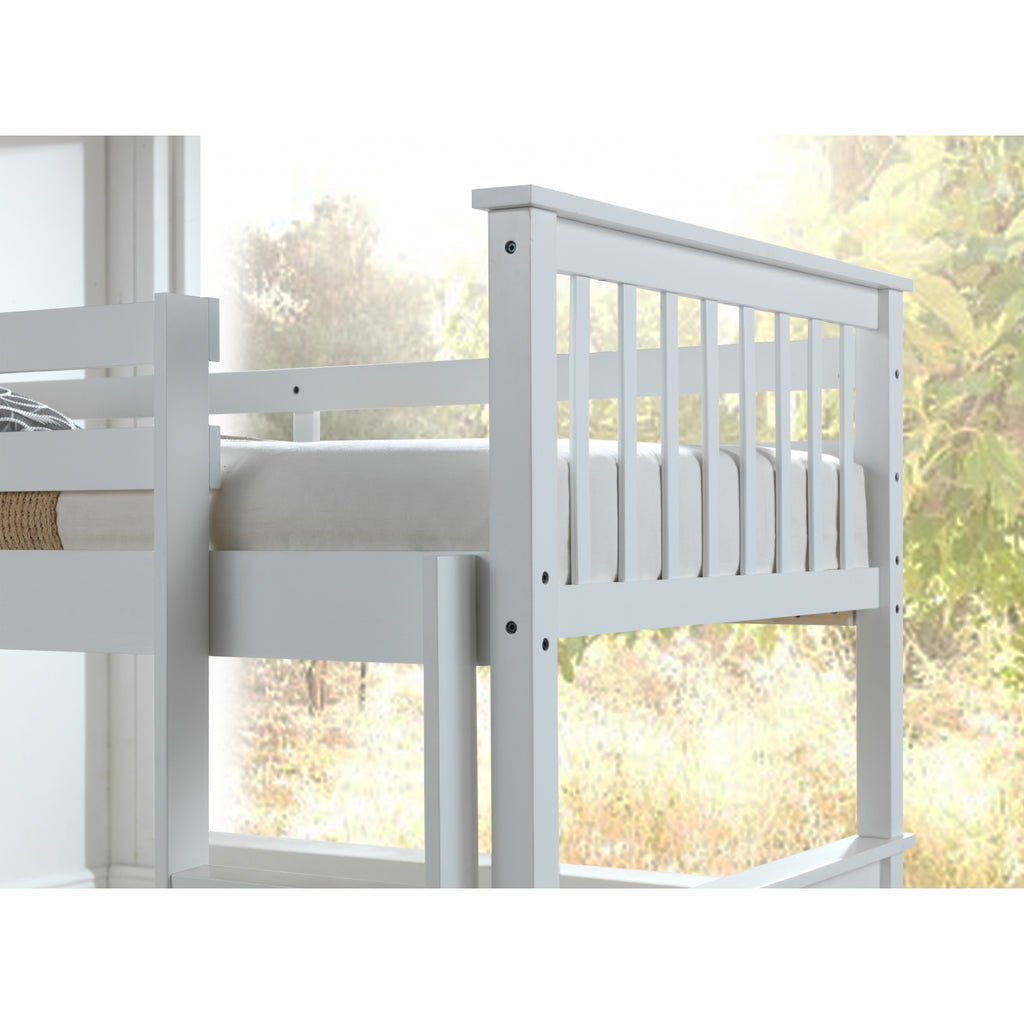 Helsing Rubberwood Stacking Bunk Bed with Underbed Drawers in white, upper ladder detailed