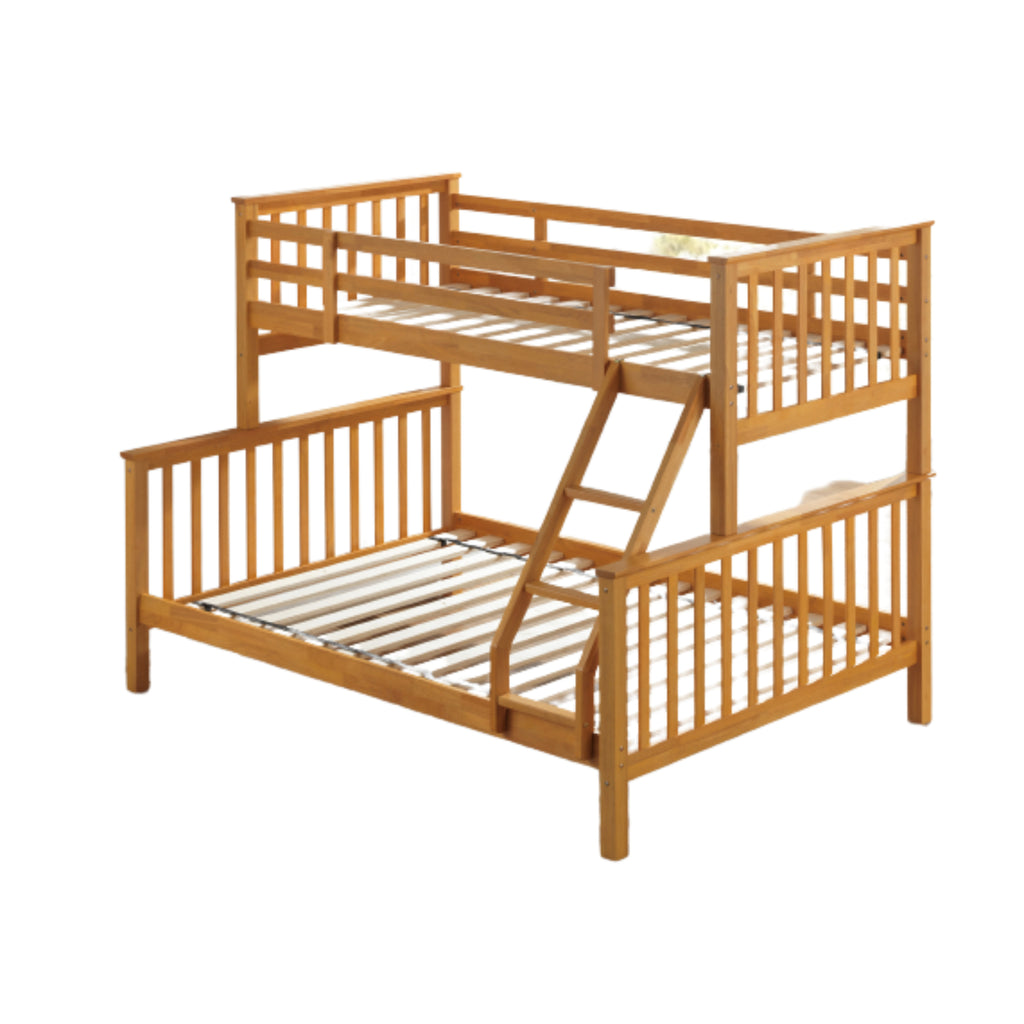 Helsing Rubberwood Stacking Triple Sleeper with Underbed Drawers in beech on white background, frame only