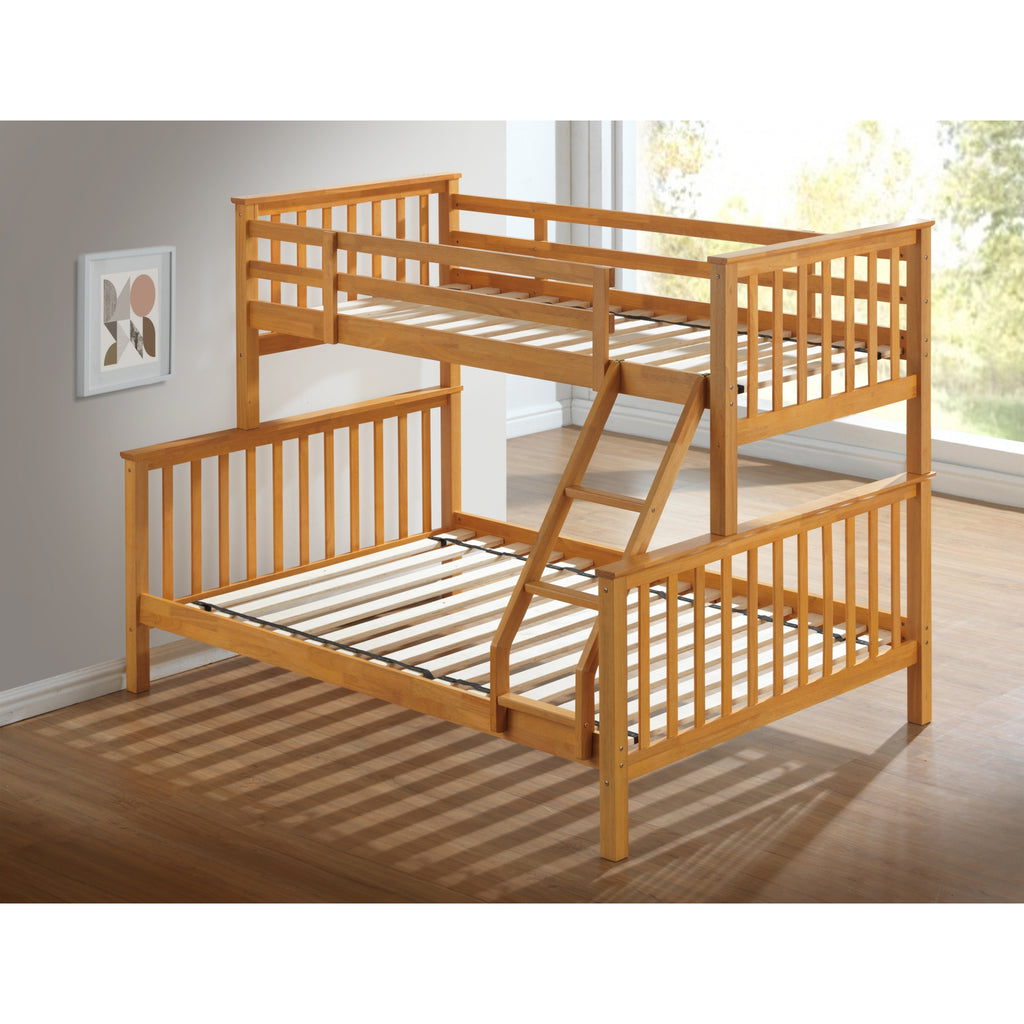 Helsing Rubberwood Stacking Triple Sleeper with Underbed Drawers in beech in furnished room, frame only