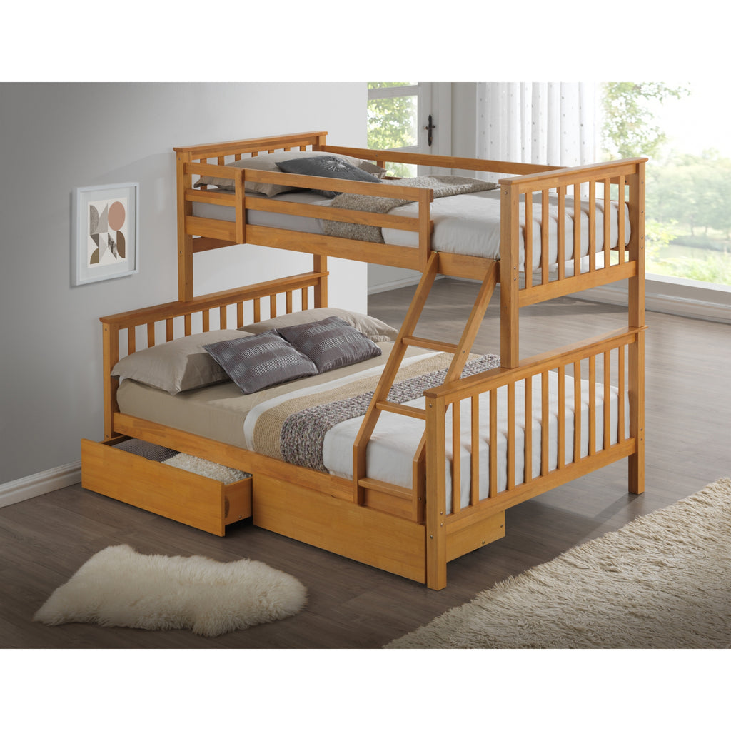 Helsing Rubberwood Stacking Triple Sleeper with Underbed Drawers in beech in furnished room