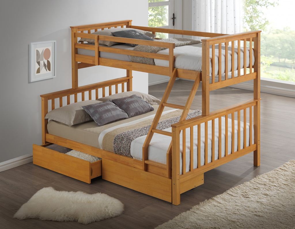 Helsing Rubberwood Stacking Triple Sleeper with Underbed Drawers in beech in furnished room
