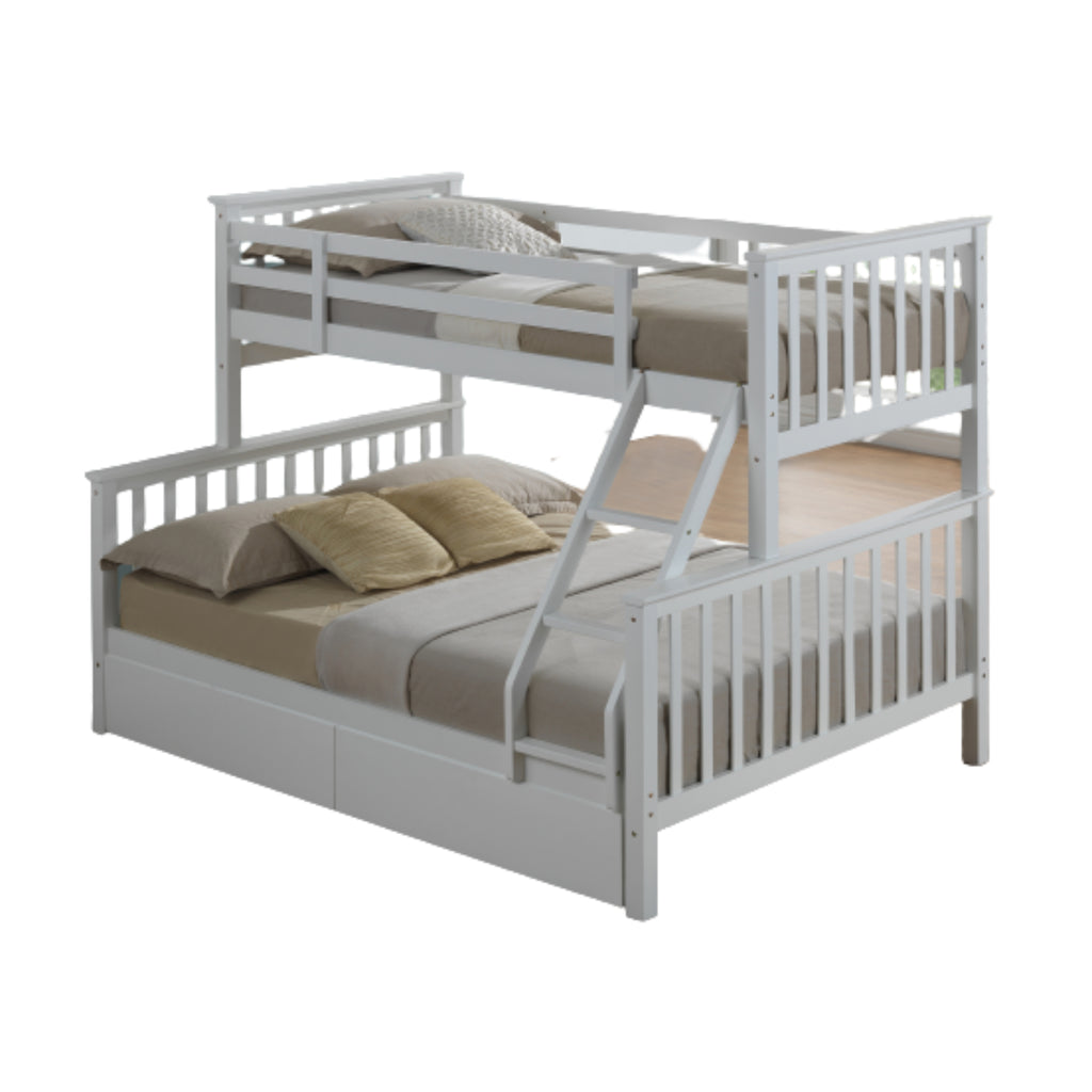 Helsing Rubberwood Stacking Triple Sleeper with Underbed Drawers in white on white background