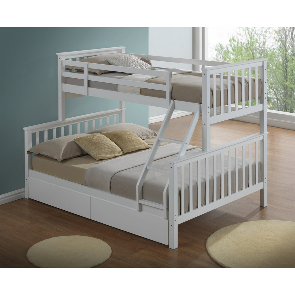Helsing Rubberwood Stacking Triple Sleeper with Underbed Drawers in white in furnished room