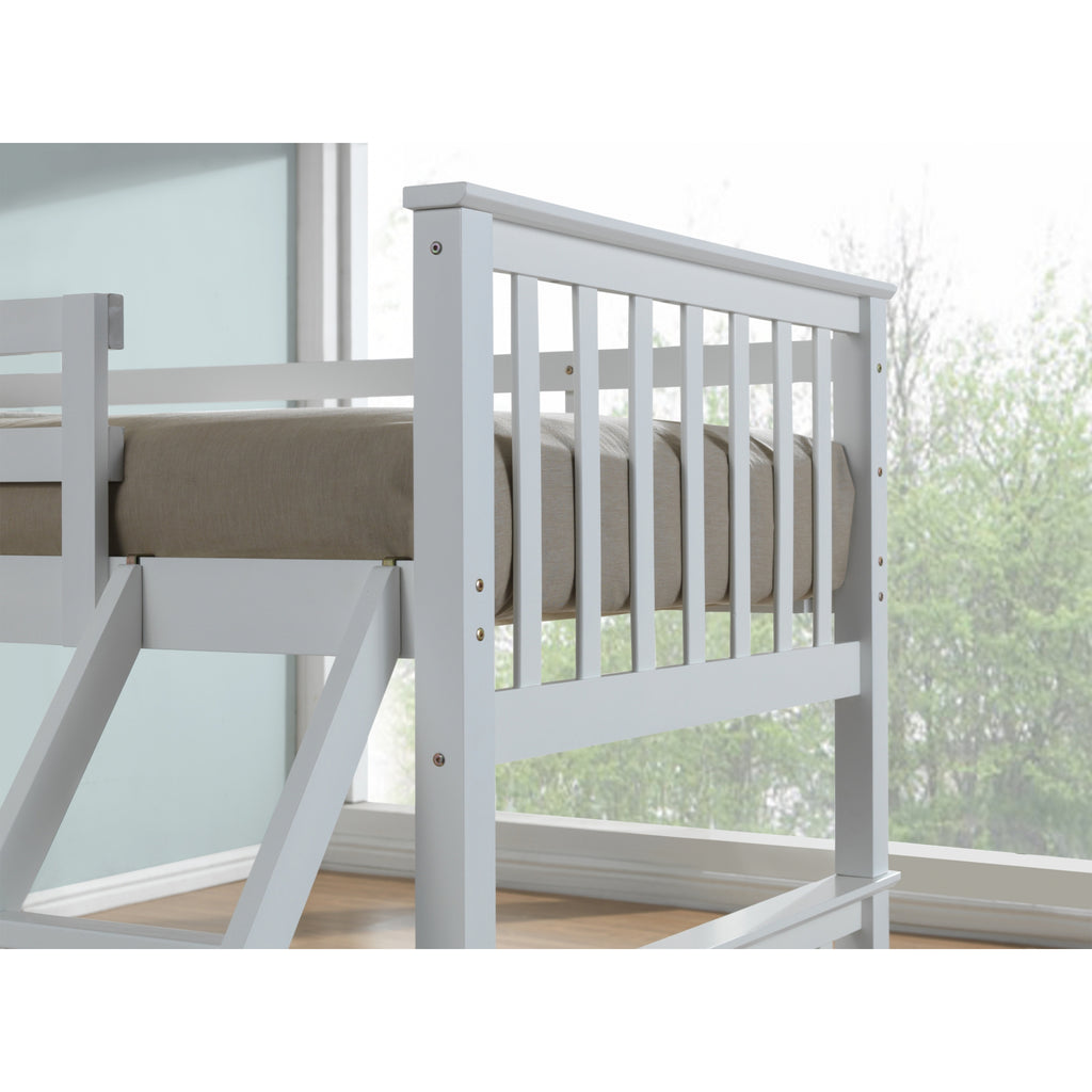 Helsing Rubberwood Stacking Triple Sleeper with Underbed Drawers in white in furnished room, upper ladder detail
