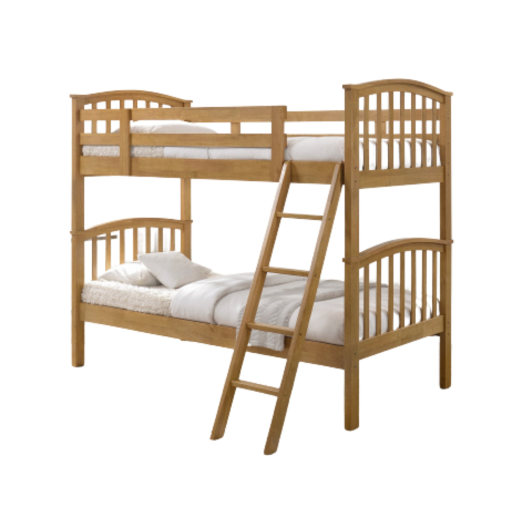 Torsha Rubberwood Stacking Bunk Bed with Underbed Drawers in oak on white background