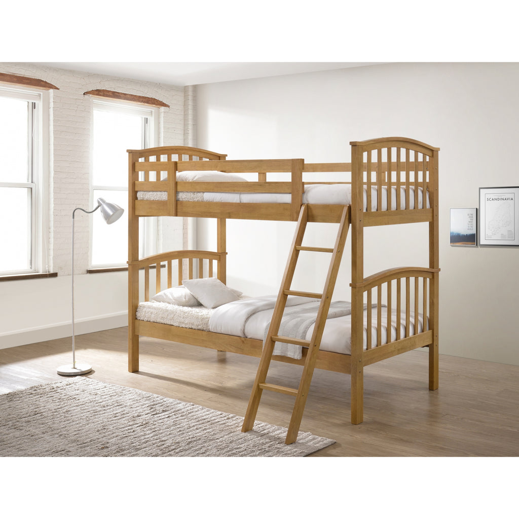 Torsha Rubberwood Stacking Bunk Bed with Underbed Drawers in oak in furnished room