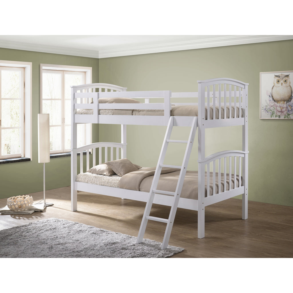Torsha Rubberwood Stacking Bunk Bed with Underbed Drawers in white in furnished room