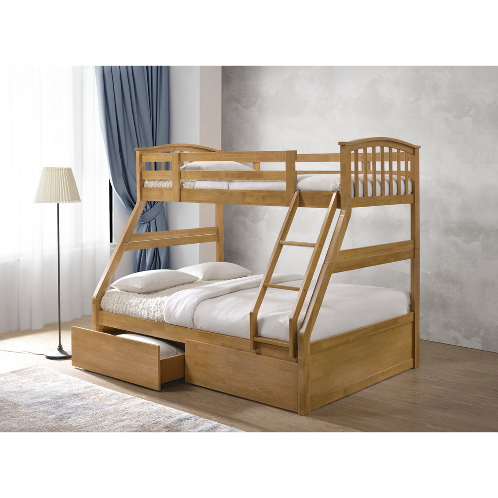 Torsha Rubberwood Stacking Triple Sleeper with Underbed Drawers in oak in furnished room