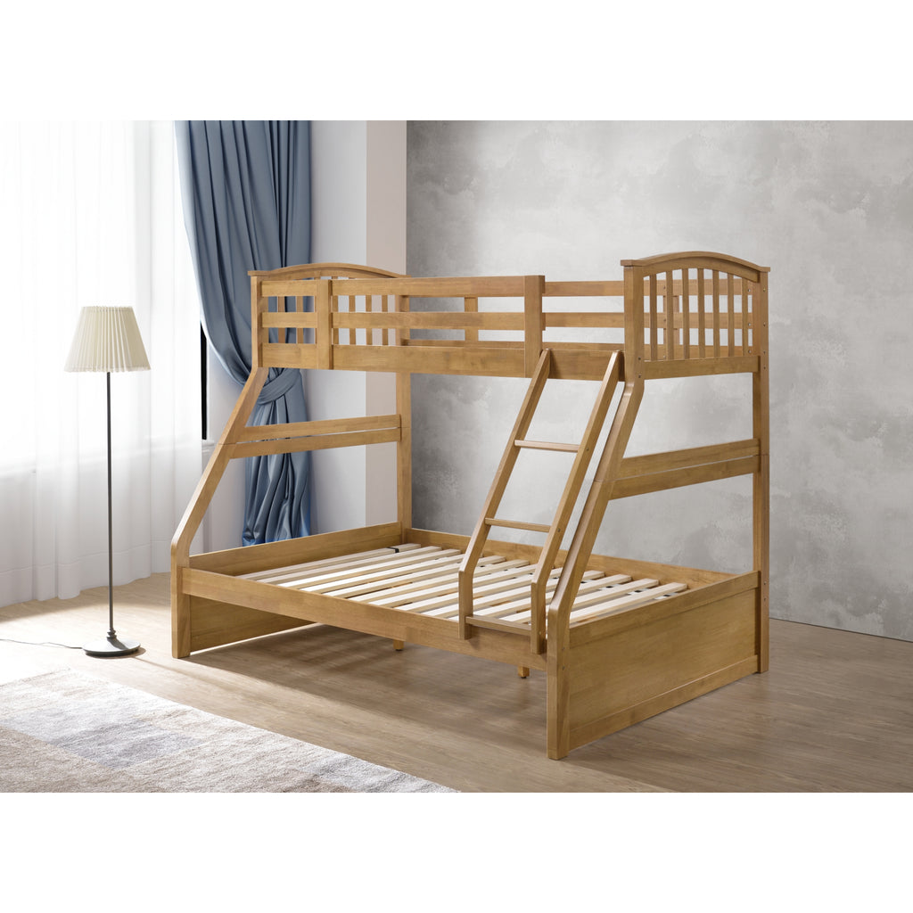 Torsha Rubberwood Stacking Triple Sleeper with Underbed Drawers in oak in furnished room, frame only