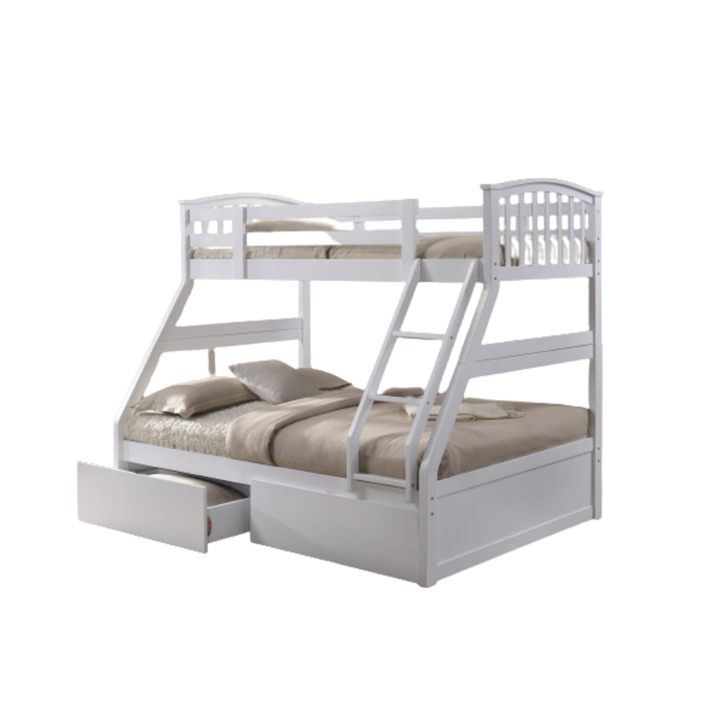 Torsha Rubberwood Stacking Triple Sleeper with Underbed Drawers in white on white background