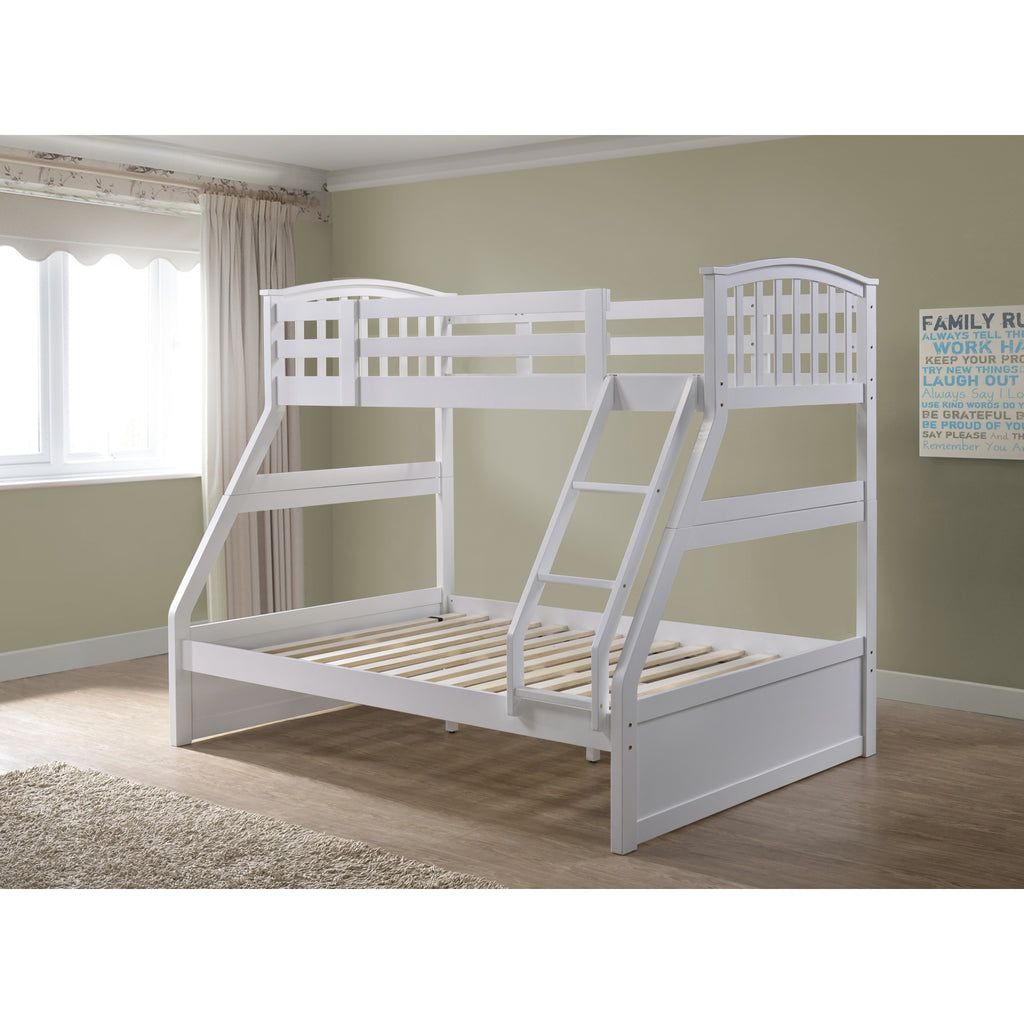 Torsha Rubberwood Stacking Triple Sleeper with Underbed Drawers in white in furnished room, frame only