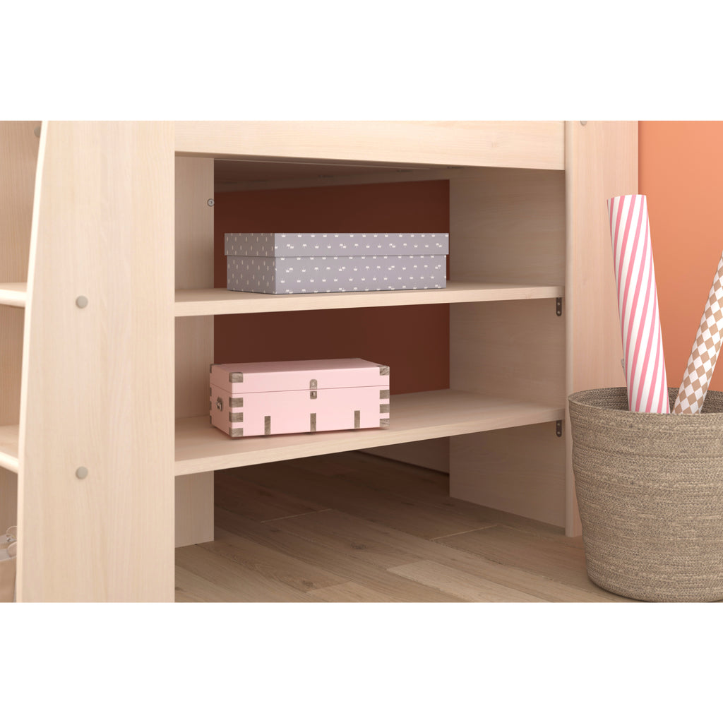 Parisot Kurt Midsleeper with Pull-out Desk, Cupboard and Shelving, shelving detail