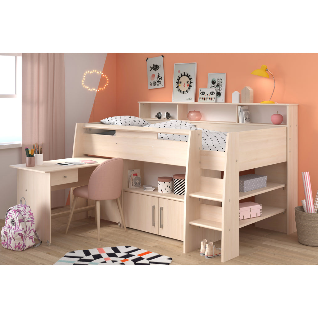 Parisot Kurt Midsleeper with Pull-out Desk, Cupboard and Shelving, desk extended