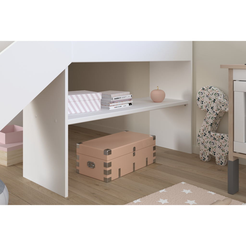 Parisot Tobo Midsleeper Bed with Slide & Storage, shelving detail