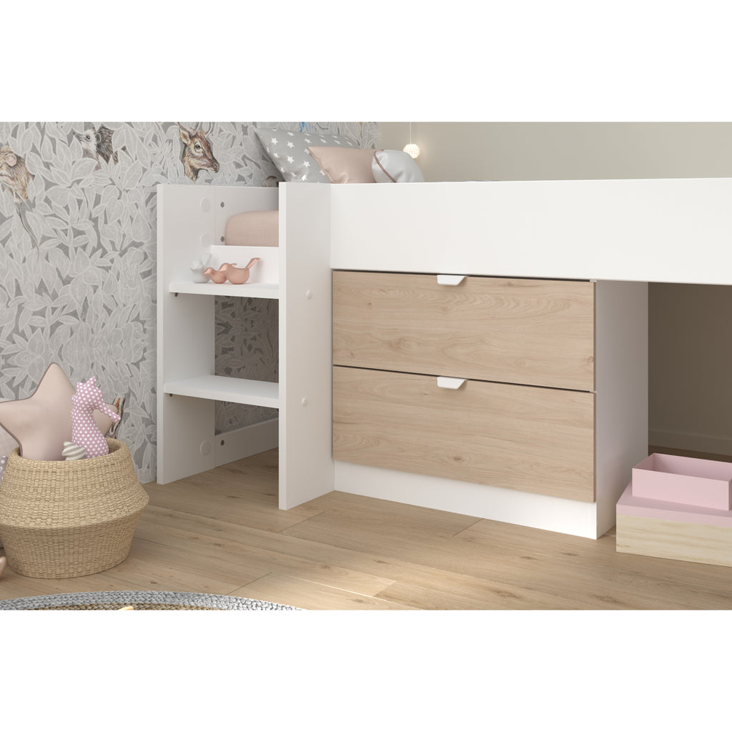 Parisot Tobo Midsleeper Bed with Slide & Storage, steps and drawers detail