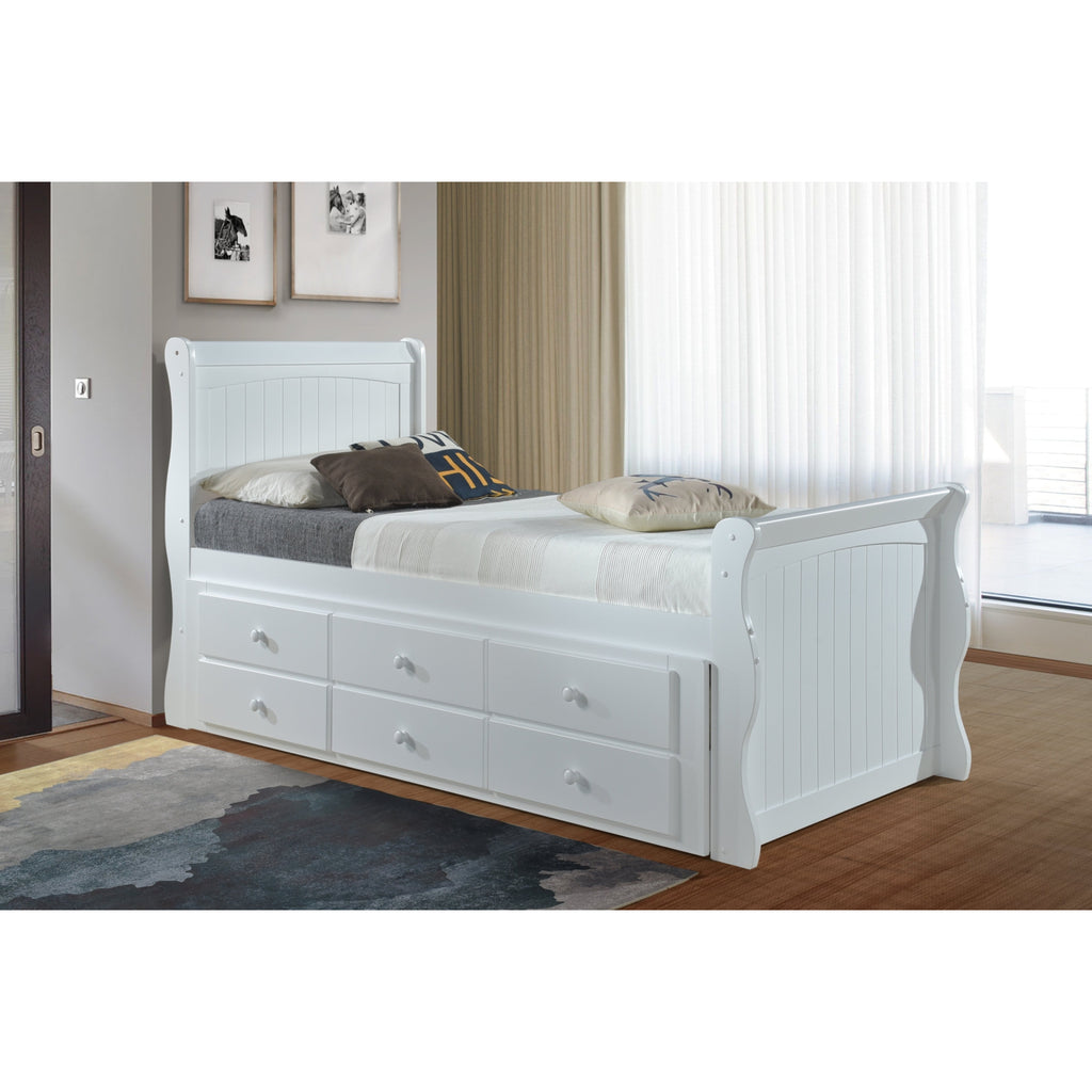 Bornholm Captain's Guest Bed with Trundle & Drawers in white, trundle closed