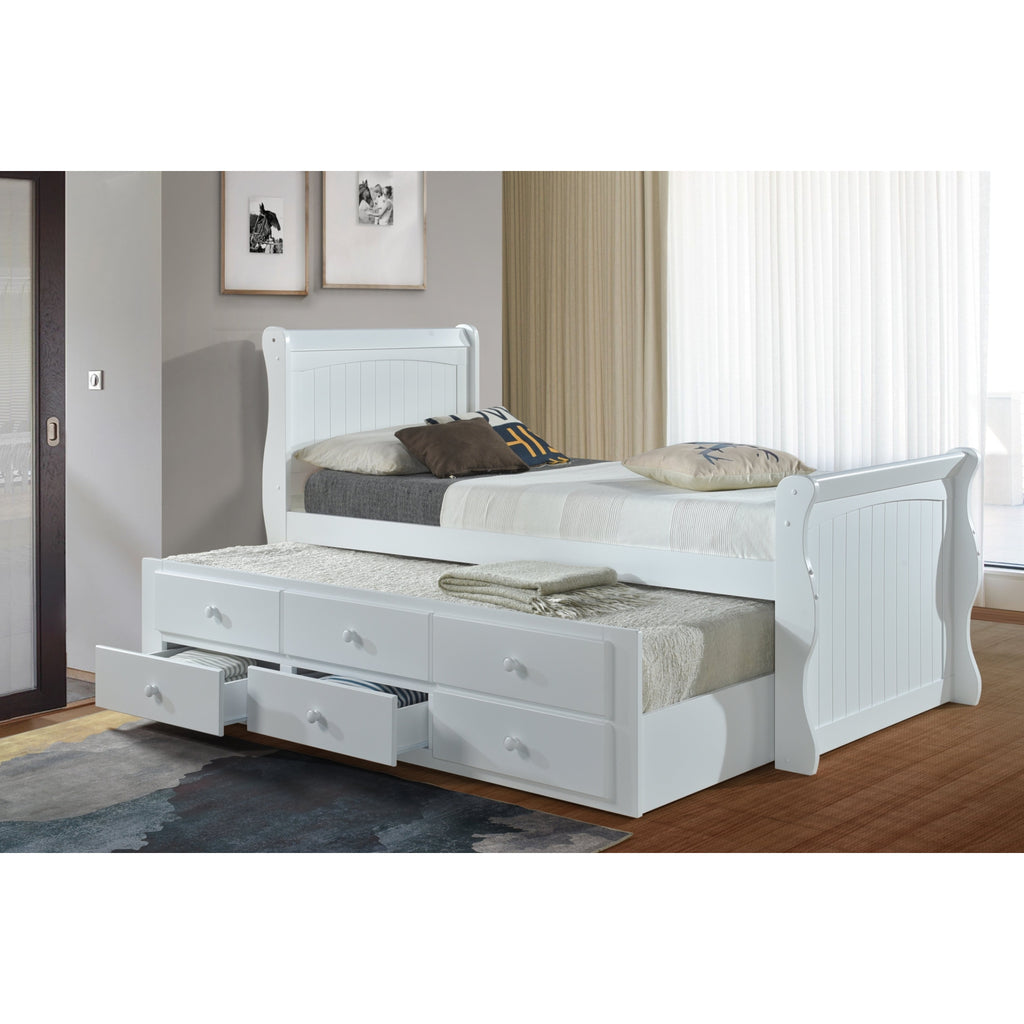 Bornholm Captain's Guest Bed with Trundle & Drawers in white, trundle extended