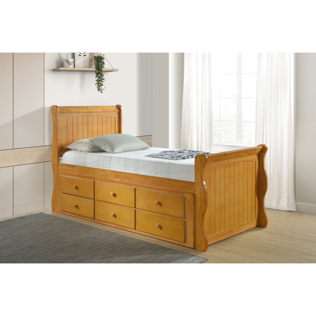 Bornholm Captain's Guest Bed with Trundle & Drawers in oak, trundle closed