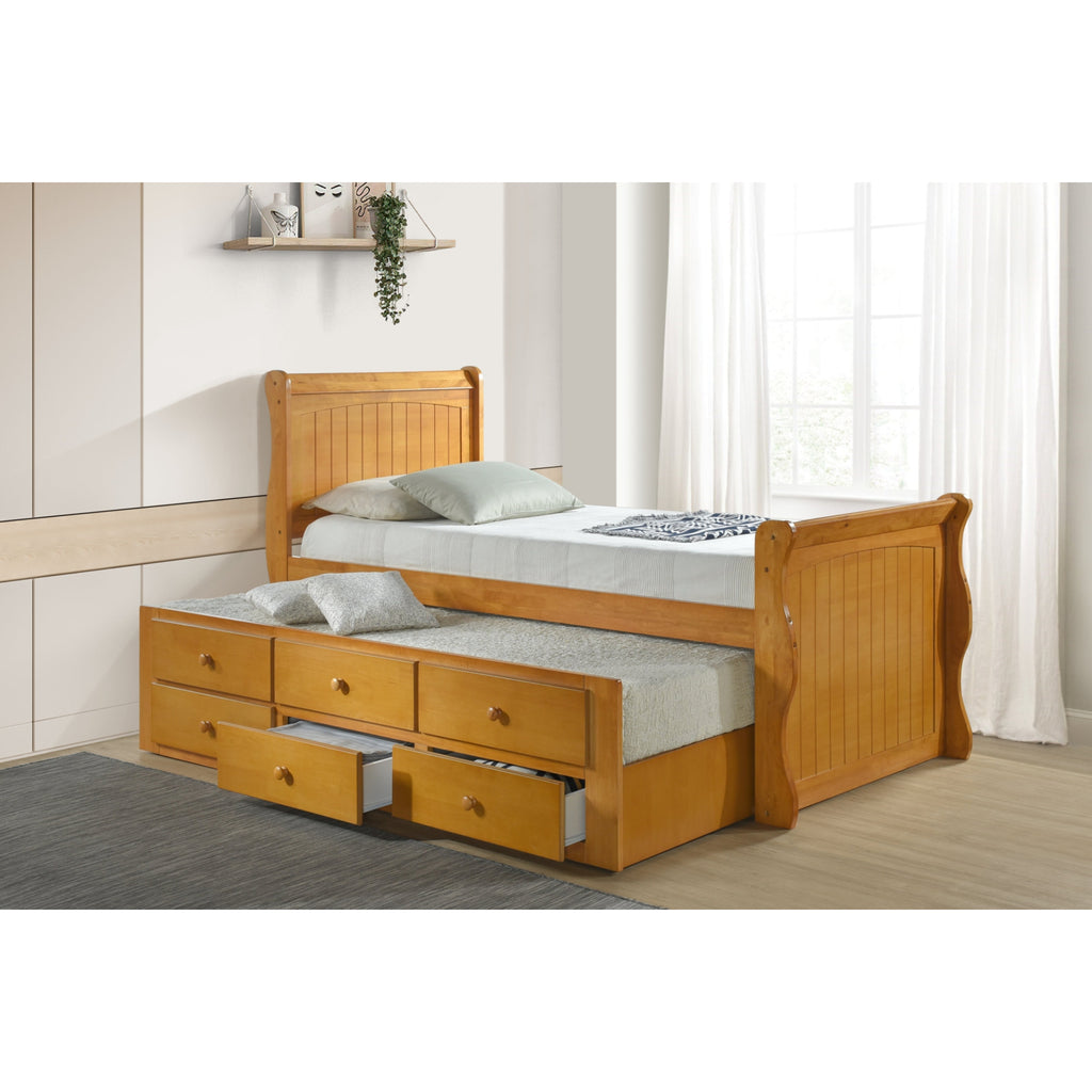Bornholm Captain's Guest Bed with Trundle & Drawers in oak, trundle extended