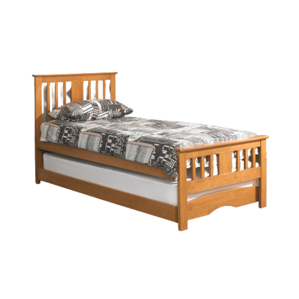 Bergen Solid Wood Guest Bed with Trundle in oak on white background