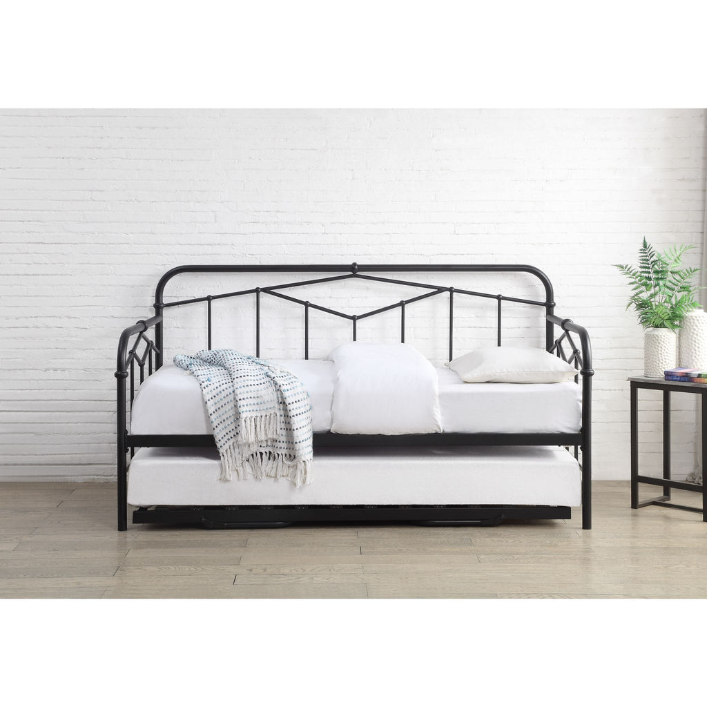 Axton Day Bed with Trundle in black in furnished room, trundle stowed